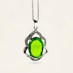 Natural Green Peridot 925 Sterling Silver Necklace